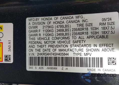 2025 Honda Cr-V Ex-L Awd из США, поврежденный, VIN 2HKRS4H74SH405844